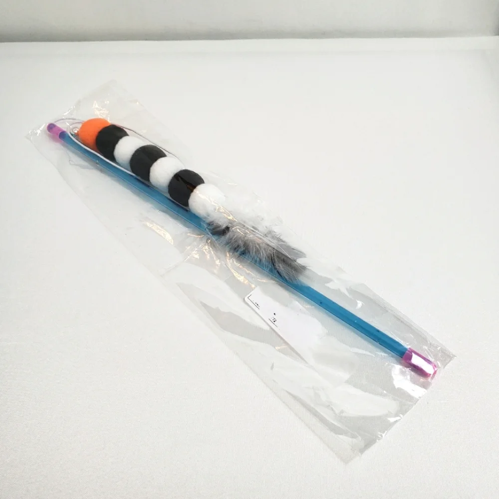 Cat Elastic Rope Pom Pom Feather Teaser Stick Cat Toy Wand